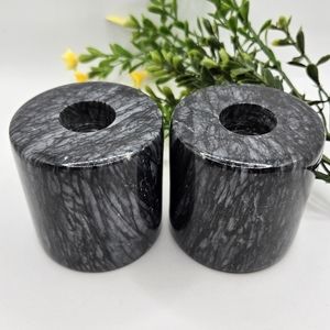 Black Stone Vintage Column Candleholders Lathe Spun